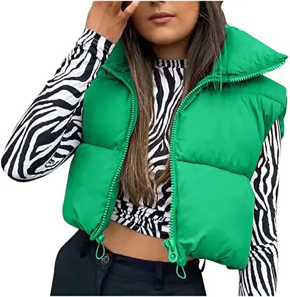 

Women Winter Crop Vest Lightweight Sleeveless Warm Outerwear Puffer Vest Padded Gilet