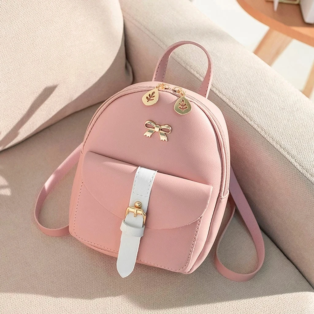 

Women's Mini Backpack Luxury PU Leather Kawaii Backpack Cute Graceful Bagpack Small School Bags for Girls Bow-knot Leaf Hollow, As picture
