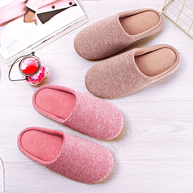 

Women Indoor House Plush Soft Cute Cotton Shoes Non-slip Floor Home Slippers Bedroom Autumn Solid Color