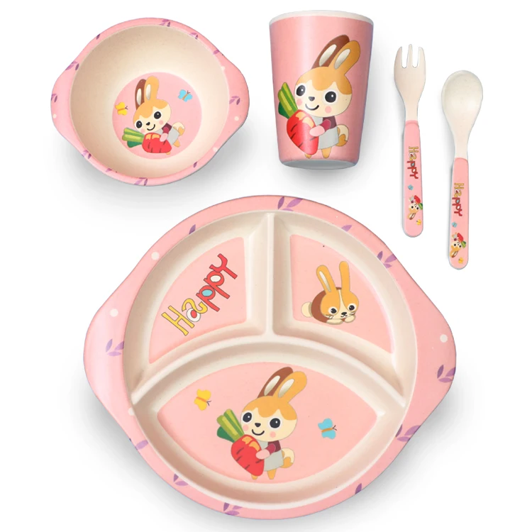 

BPA free bamboo fiber plastic baby dinner plate kids bowls melamine dinnerware set