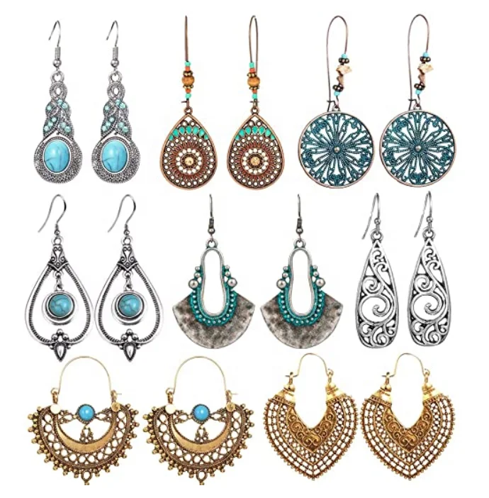 

UNIQ Vintage Drop Dangle Earrings for Women Girls Long Bohemian Earrings Set Boho Jewelry