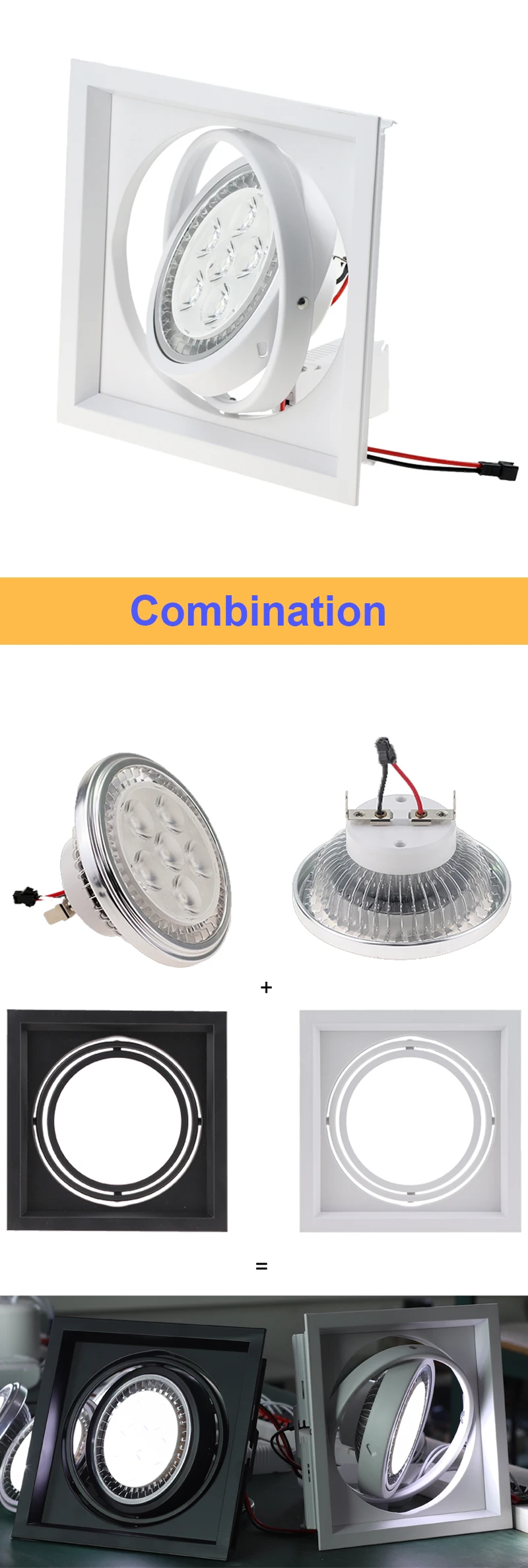 Black White AR111 Fixture Recessed Downlight Housing AR111 Light Fitting