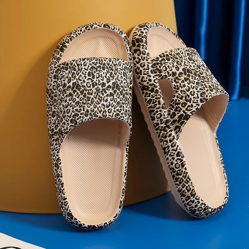 

Soft Sole Platform female design slides Summer house eva leopard print slippers for women, 2 colors to choose
