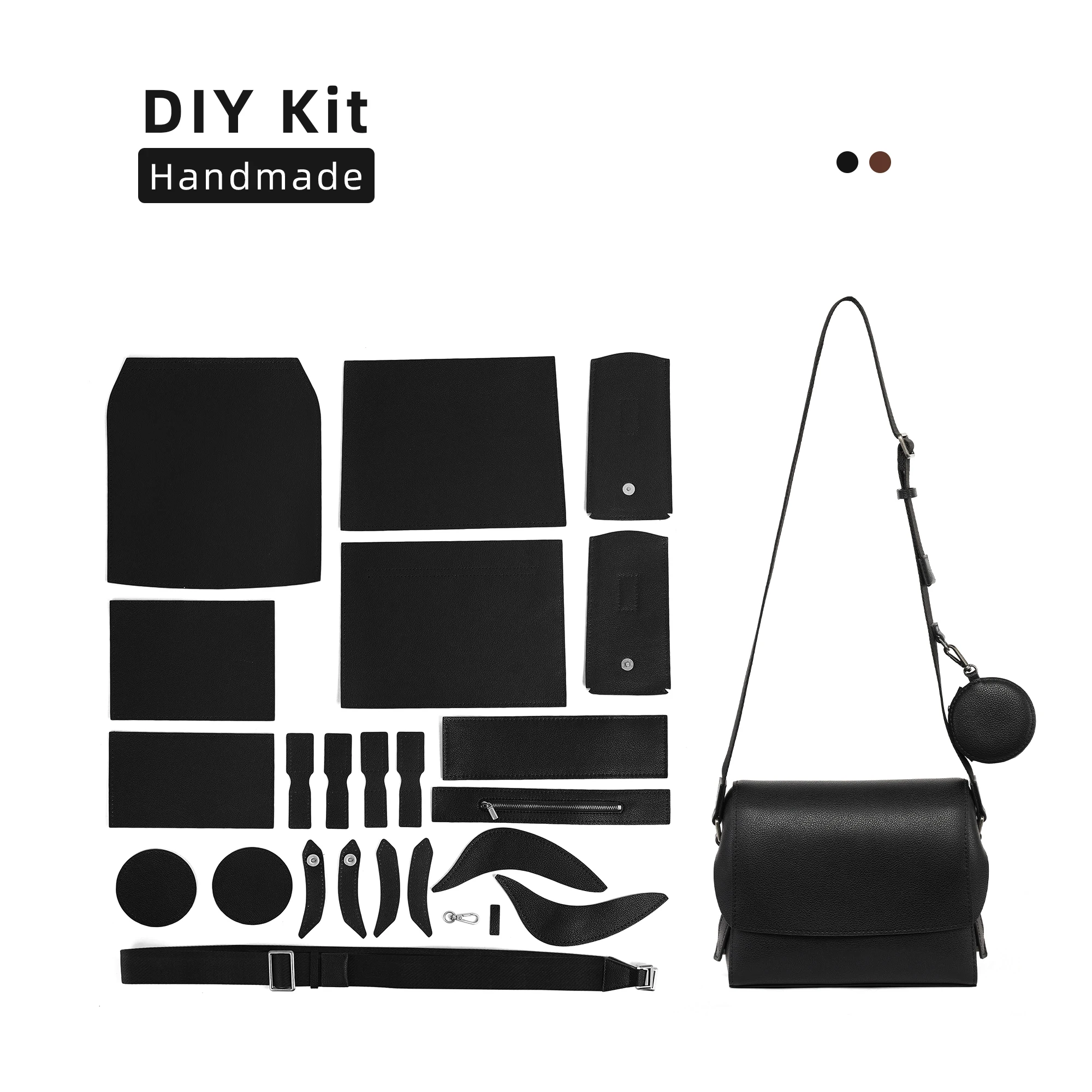 

Casual Fashion Messenger Bag Men Travel Shoulder Bag with Adjustable Shoulder Strap and Mini Purse DIY Handmade Leather Carton