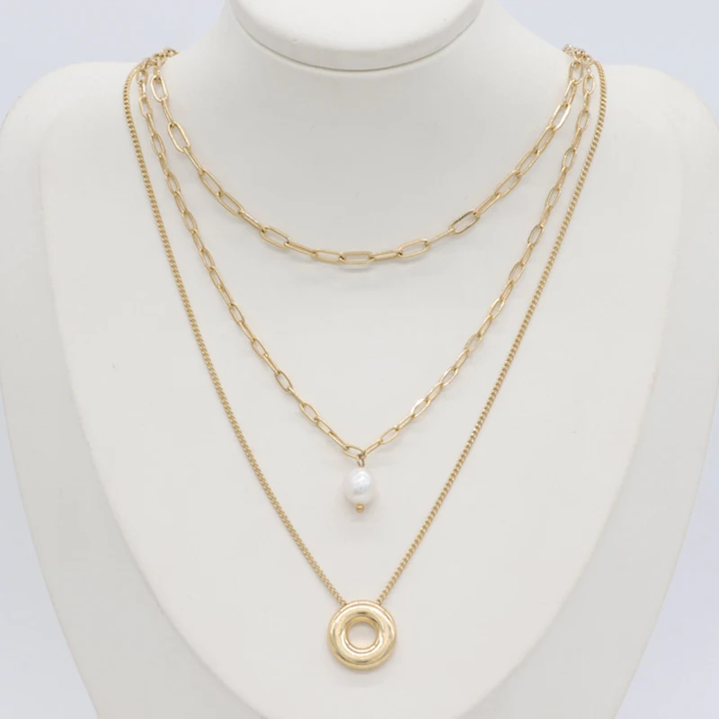 

Statement Minimalist Ladies Gold Plated Jewelry Paper Clip Pearl Pendant Long Necklace Wholesale