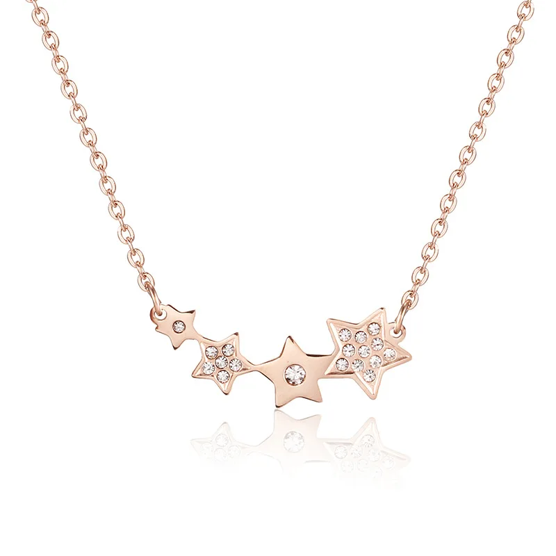 

Dense Stones Stars Stainless Steel Rose Gold Pendant Necklace Jewelry