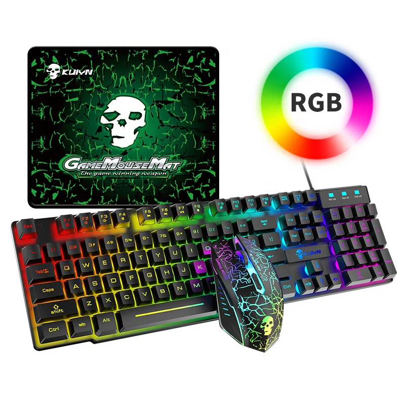 

Colored Usb Wired Pc Mecanico Teclados Rgb Mechanical Keyboard Mouse Combos led backlit 60% Gaming Keyboard And Mouse Set, Black