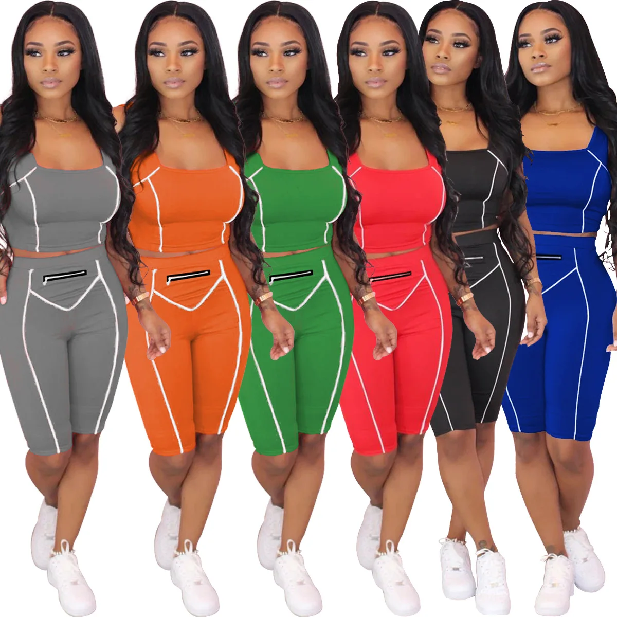 

FS1076D women solid colors tops and shorts 2 Piece Set Clothing