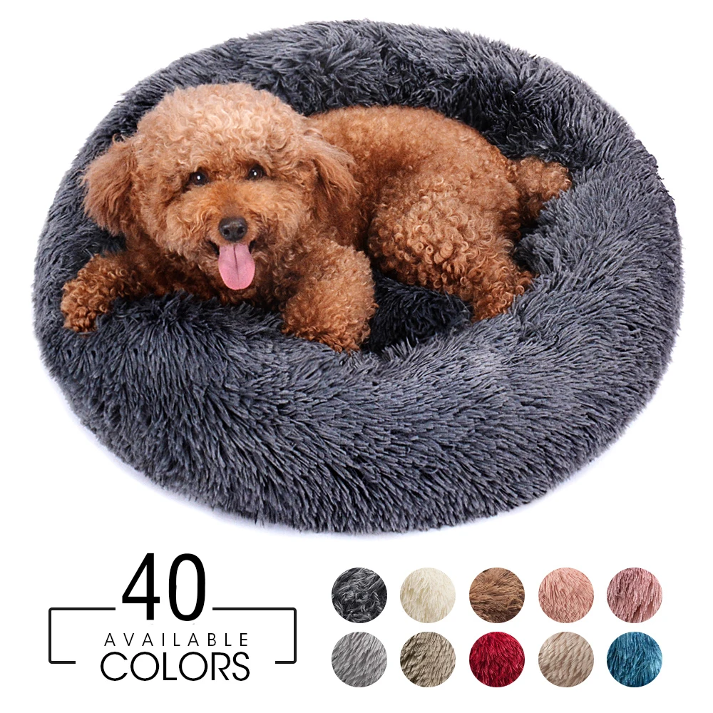 

Pet Cushion Waterproof Comfortable Plush Donut Round Cat Dog Kennel Bed Soft Washable Cat Sleeping Mat Removable Luxury, 40 colors