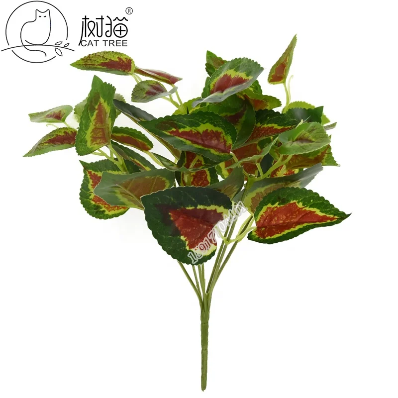 

Hundreds types ornamental plants Realistic perilla artificial leaves wall plant for decoration, Red