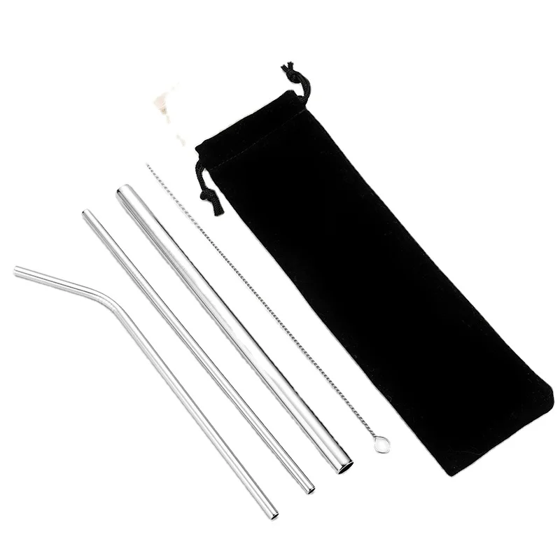 

Colored In Stock Customized Logo Reusable Straws Set Stainless Steel Straws