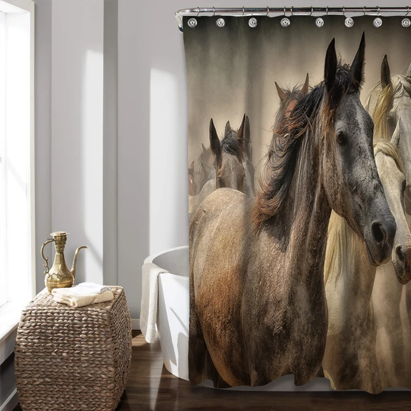 

Customized Waterproof Horse Pattern Polyester Shower Curtain for Hotel
