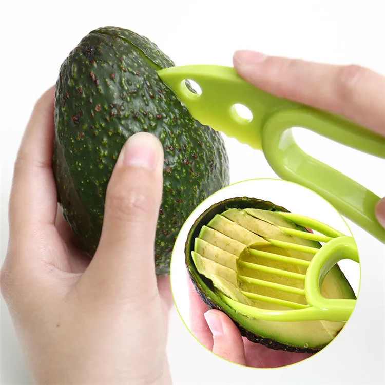 

A737 3 In 1 Avocado Slicer Kitchen Vegetable Tools Plastic Knife Shea Corer Butter Fruit Peeler Cutter Pulp Separator, Green