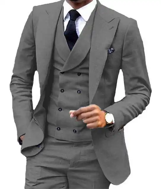 gray colour three piece suit