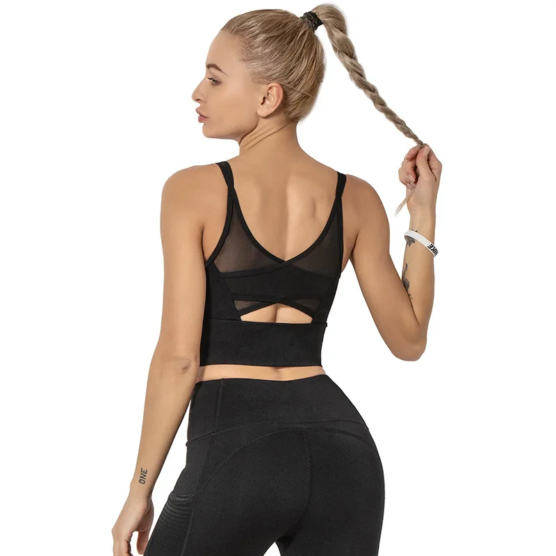 

Spring New Collection Woman Solid Color Mesh Splicing Design Sports Yoga Bra, Picture