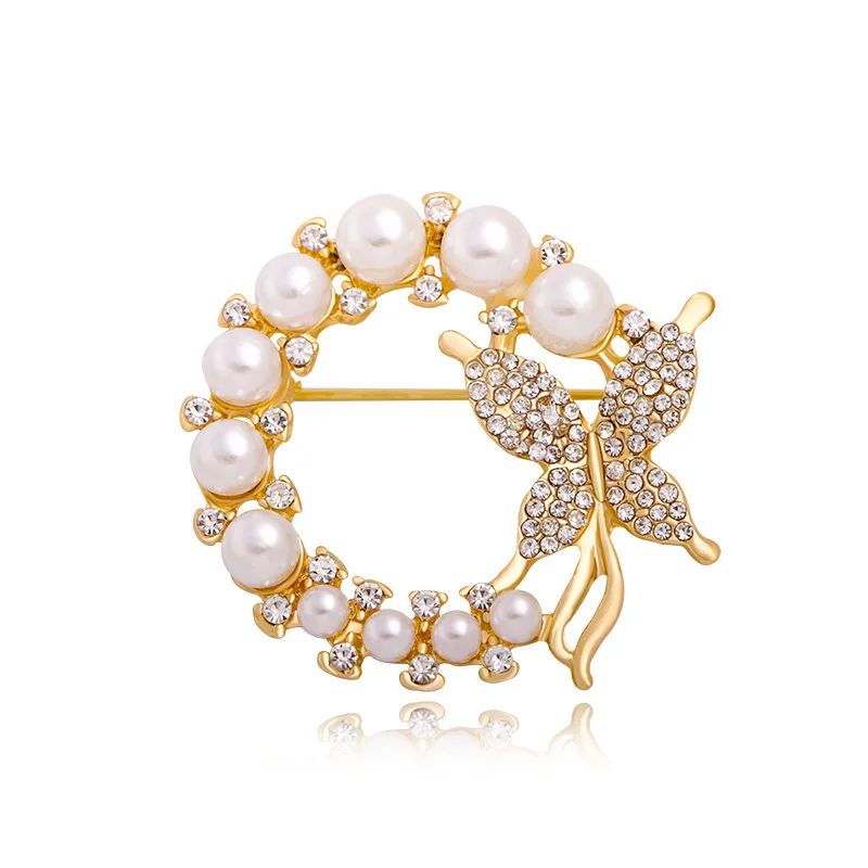 

Jachon Butterfly Pearl Brooch Chromatic Elegant Bridal Vintage style Pins Wedding Banquet Anniversary Brooch, As picture