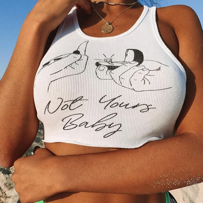 

wholesale summer women casual sexy wear yoga ribbed tank top white crop top o neck printing workout cropped tank women cami top