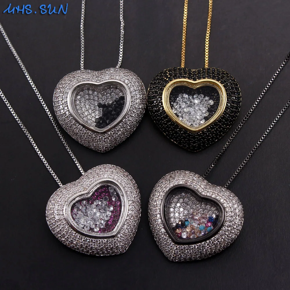 

MHS.SUN Fashion Zircon Heart Necklace Luxury 3A CZ Pendant Chain Necklace For Women Girls Choker Party Jewelry Gifts, Gold