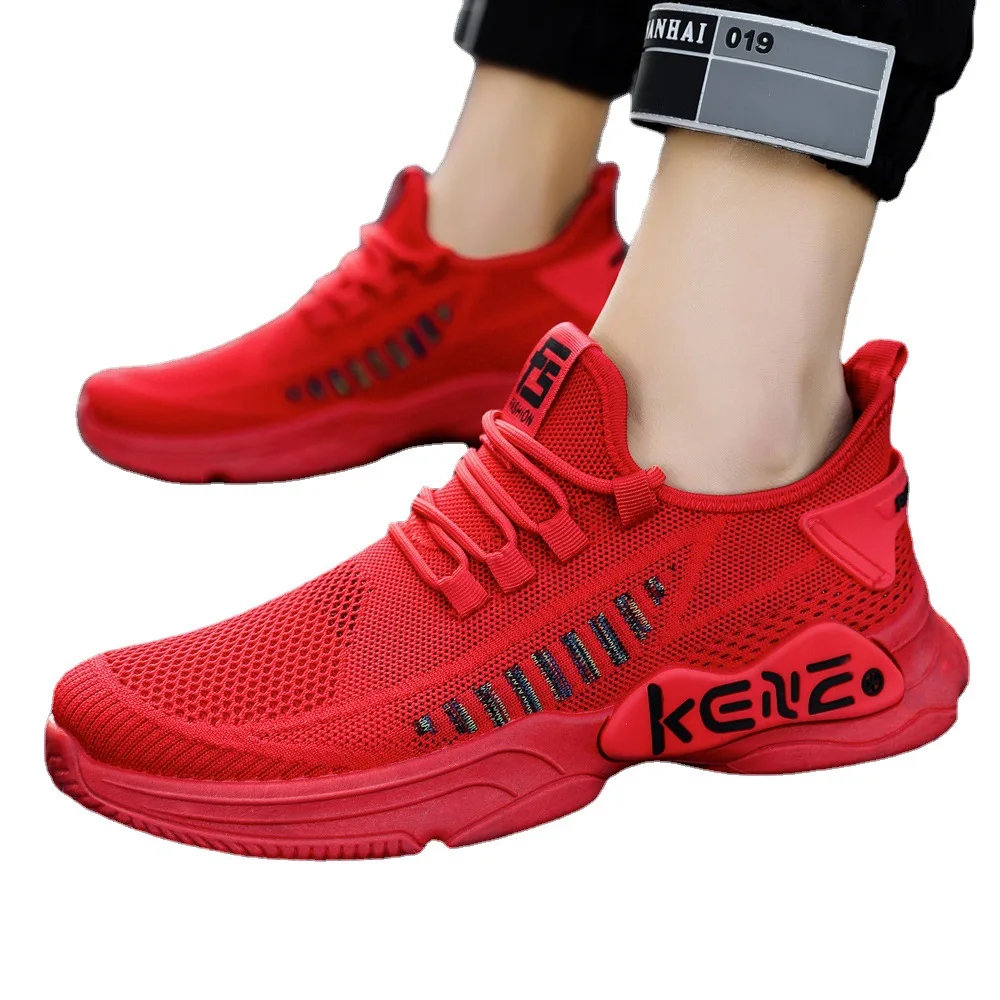 

2021 new flying woven leisure running shoes, Red black grey