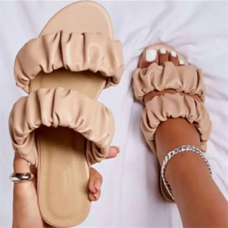 

2021 Spring Women's Flat Jelly Slides Leather Footwear Slippers Wholesale Casual Ladies Sandals Outdoor New Fashion Wedge Shoes