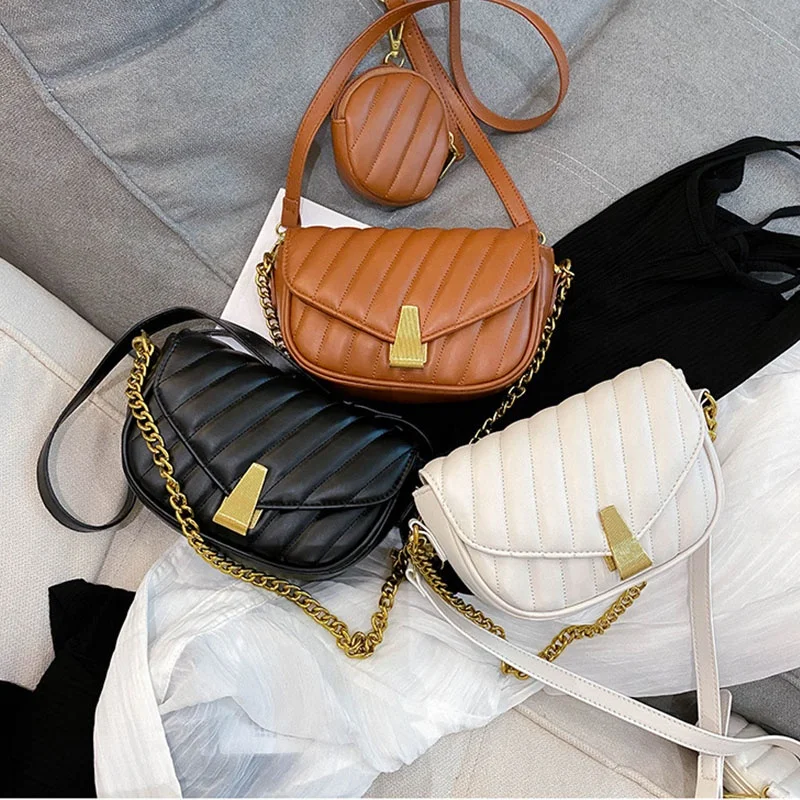 

2022 Trendy Luxury Leather Women Hand Bags Set Chain Shoulder Crossbody Messenger Bags