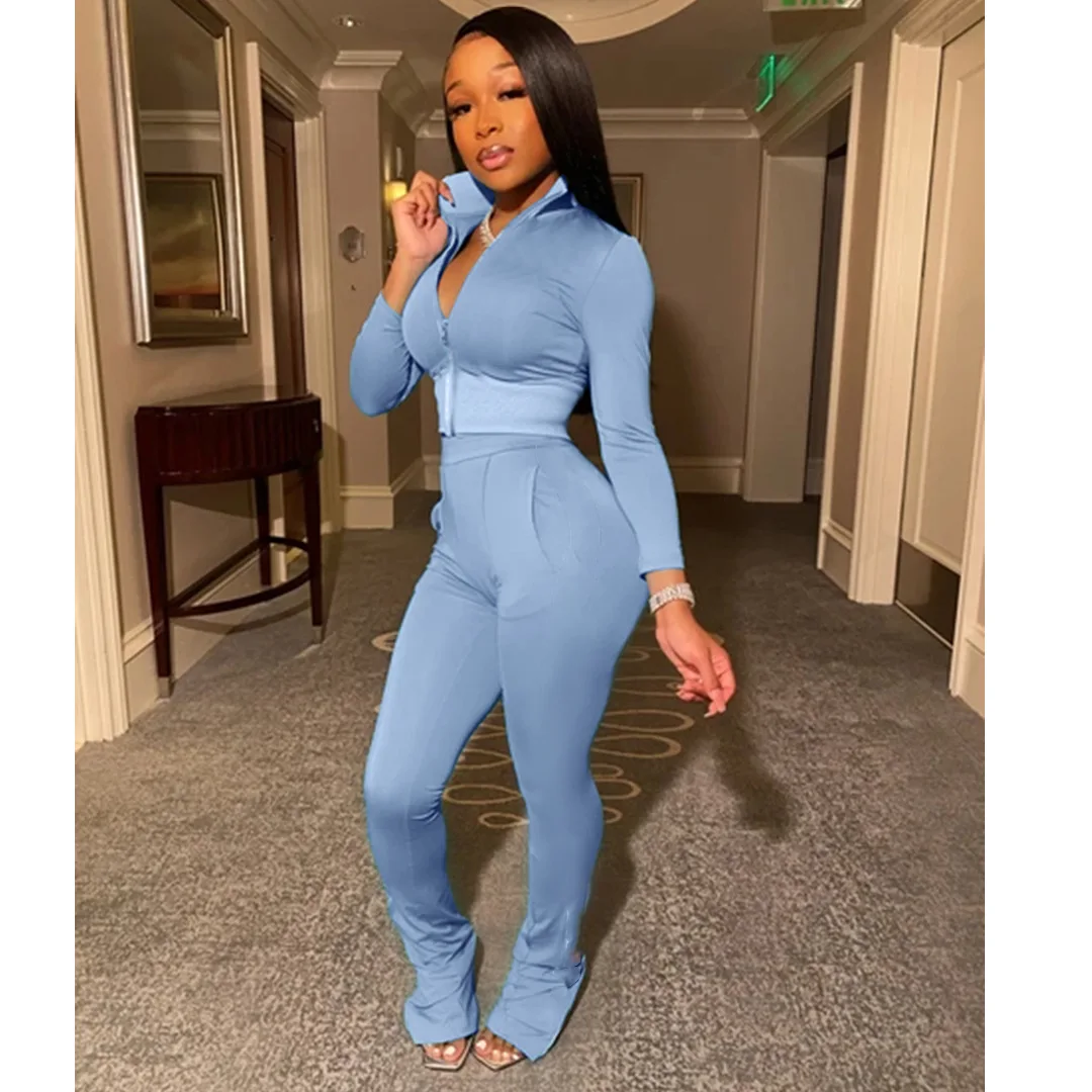 

Stitching Casual women two piece outfit 2 piece set clothing Plus size long women sleeves tracksuits Zipper for women ladies, 6 colors