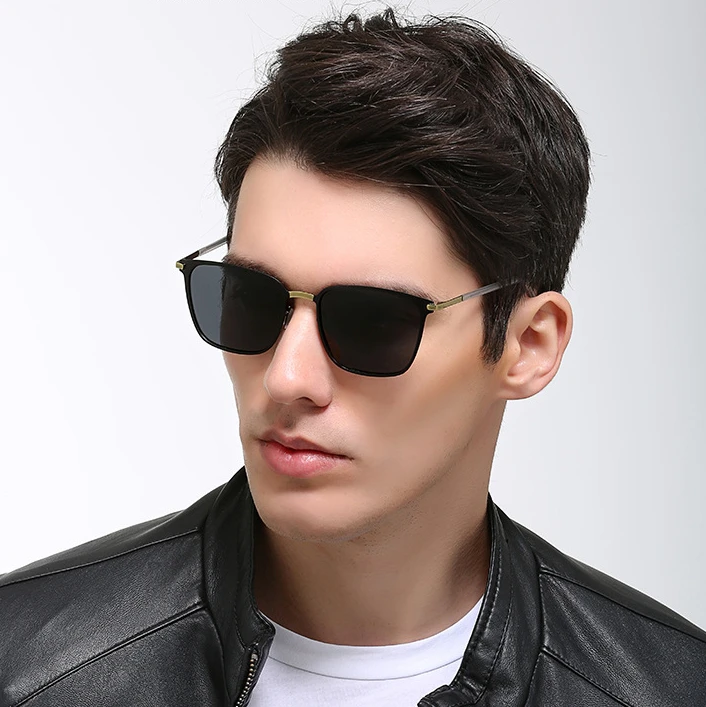 

Classic fashion square frame polarized sunglasses high quality outdoor sunshade sunglasses men metal driver night vision glasses