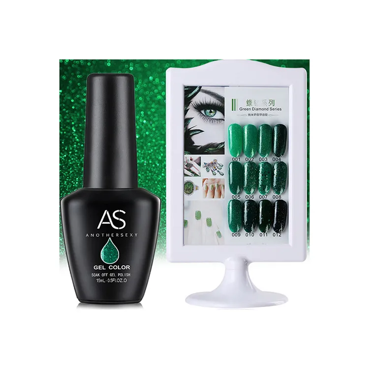 

AS Private Label 12 Colors Vernis Permanent Esmaltes Green Glitter Soak Off Christmas Uv Gel Polish 15ml