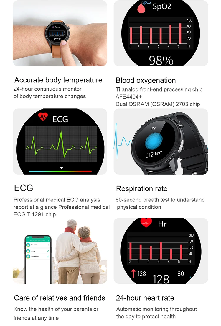 2020 New Arrival E80 Smart Watch Monitoring ECG PPG Body Temperature Healthy Wearable Bracelet for Men