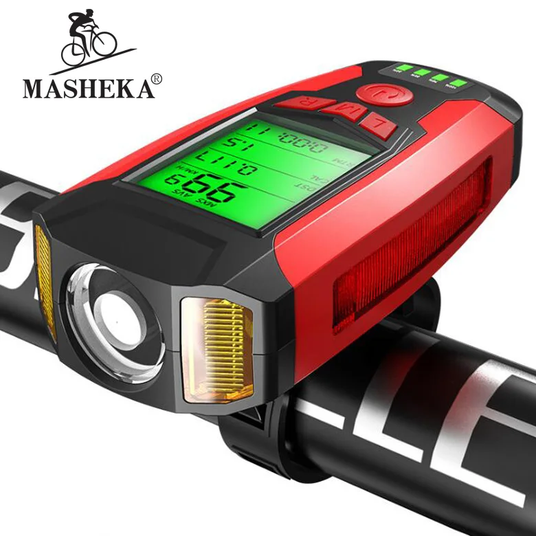 

MASHEKA Wholesale 2020 New Smart Bicycle Front Light water proof USB Rechargeable Bike Flashlight bicycle Speedometer, Black red blue