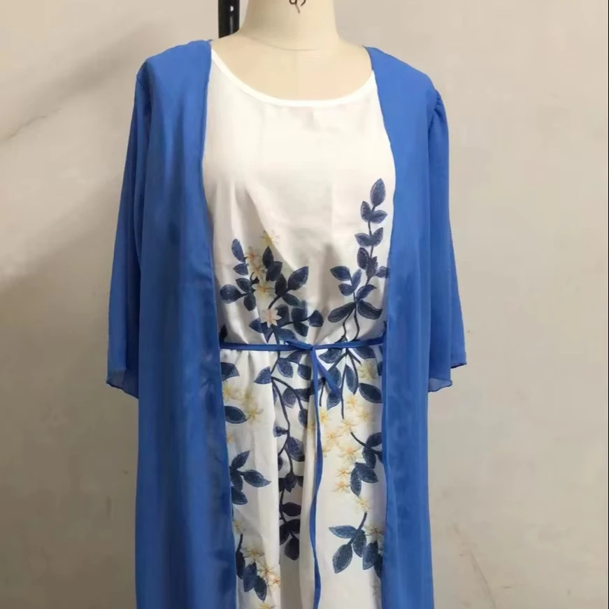 M-5XL Spring and Autumn Fashion Elegant Lace Chiffon Dress Two Piece Set