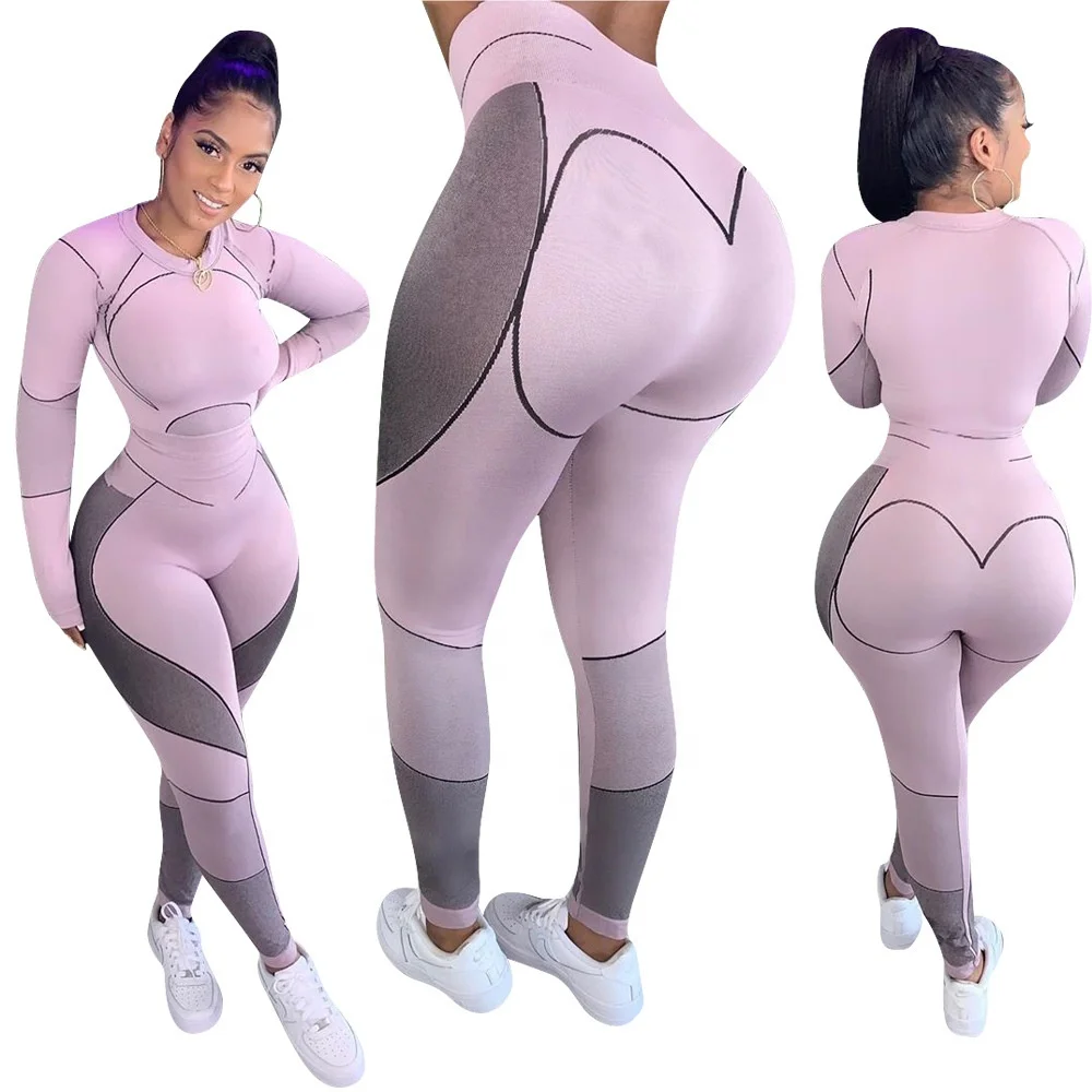 

Hot Selling Women Long Sleeve Fitness Sportswear Suit Workout Running Gym Sportswear Exercise Yoga Clothes 2 Piece Set