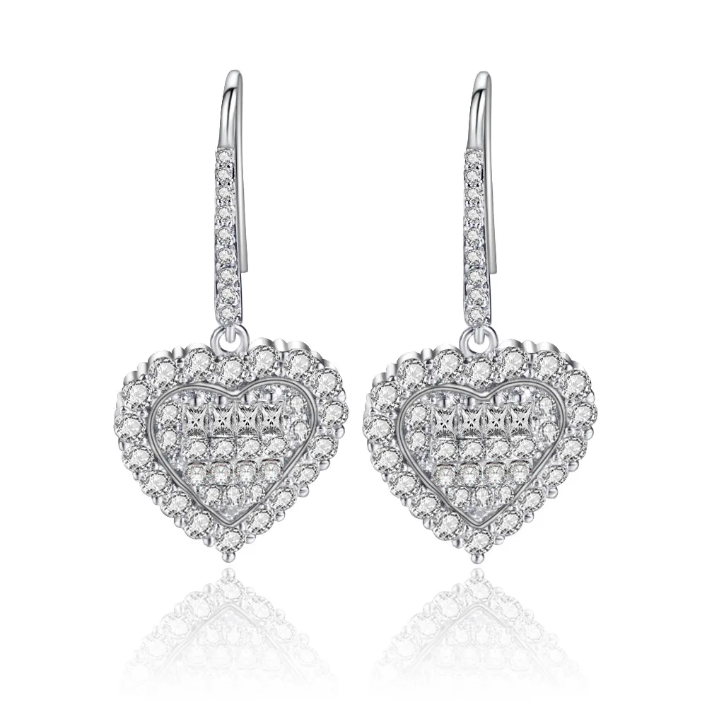 

Cute Silver Crystal Ear Hook Jewelry Accessories Women Earring Full Zircon Heart Stud Earings