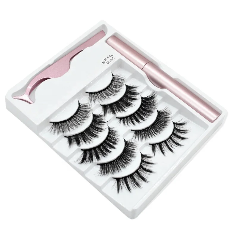 

5 pairs 3D Magnetic Eyelashes and 2 magnetic eyeliners Kit Magnet Lashes Magnetic Eyeliner Makeup With Tweezers 5 Magnet eyelash