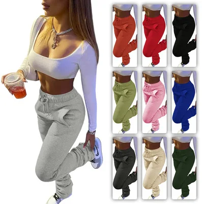 

winter cotton sweat trousers clothing jogger pant with pockets thick fleece stacked pants women