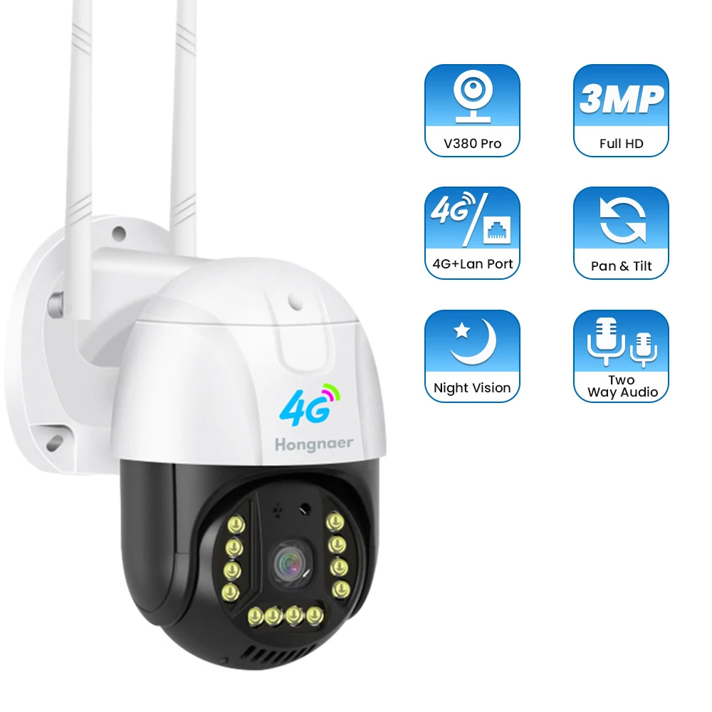 

Waterproof Colorvu Night Vision Two Way Audio V380 Pro 4G LTE Wireless Outdoor Security Ptz Ip Camera 4G Sim Card Cctv Camera