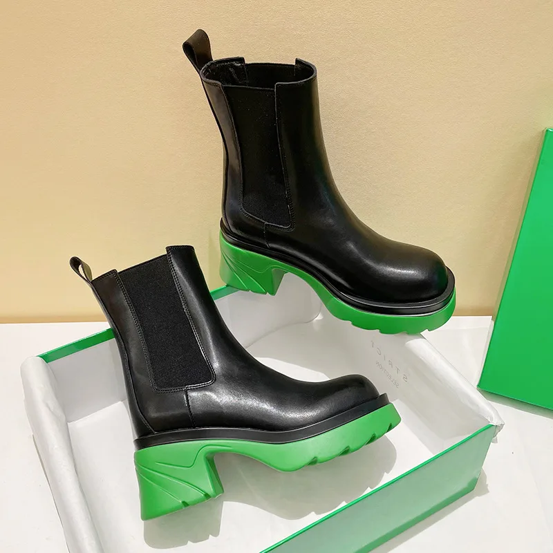 

Mid calf designer woman boots new arrival green chunky platform boots women shoes
