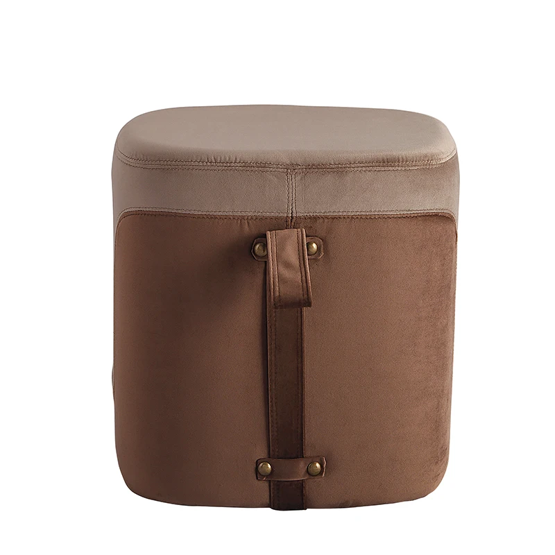 

2020 USA in stock stool modern home newest furniture portable round bucket shape fabric ottoman stool with flannelette handle, Dark brown
