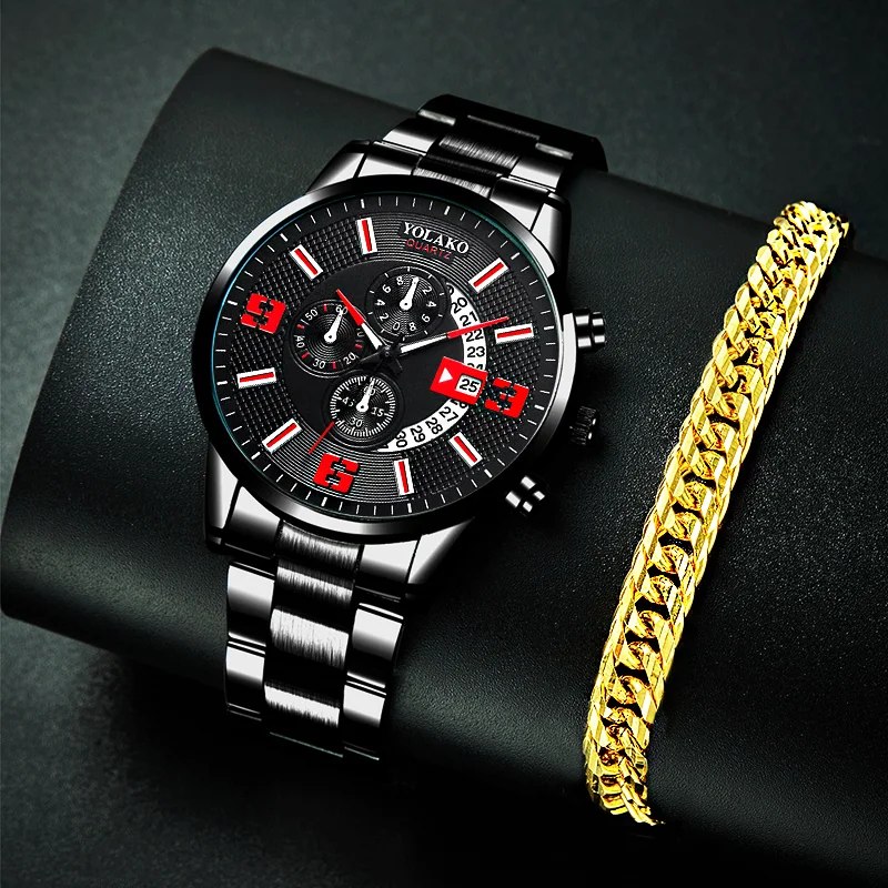 

2 Pcs Set Luxury Fashion Diver Watch Men Waterproof Date Sport Watch Men's Watches Quartz Wristwatch Relogio Masculino