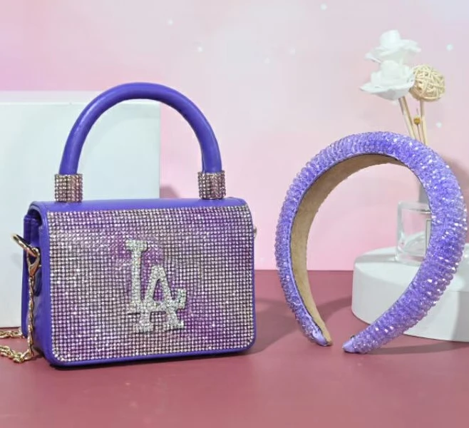 

Bling luxury designer la bags rhinestone la purse headbands set