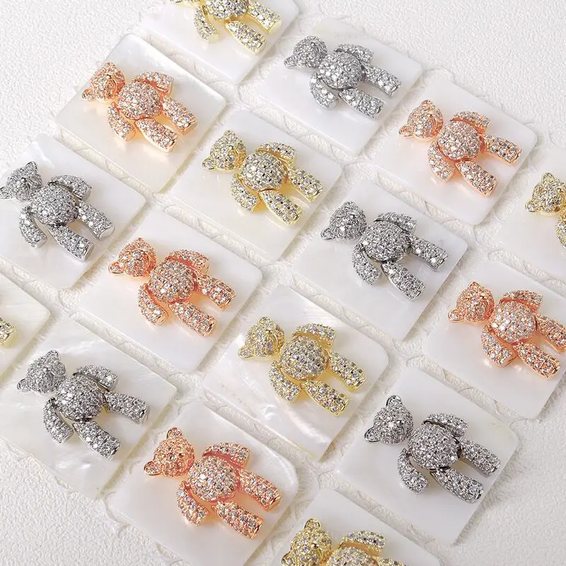 

Cute Bear 3D Nail Art Decorations Luxury Zircon Shiny Crystal Alloy Jewelry All Fours Movable Manicure Design Accessories, Gold/silver/rose gold