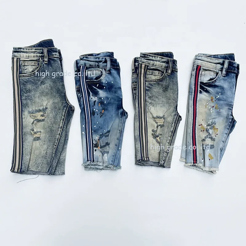 

Vintage style washable high quality pop fashion trend holes boys jeans shorts