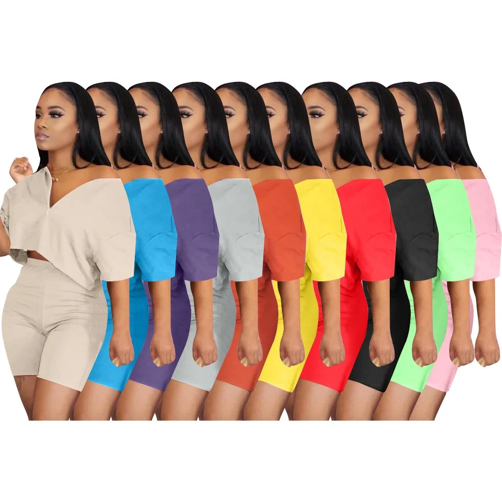 

LANOZY Solid Clothes V Neck Two Piece Tracksuit Outfit Two Piece Set Women Clothing, 10 colors