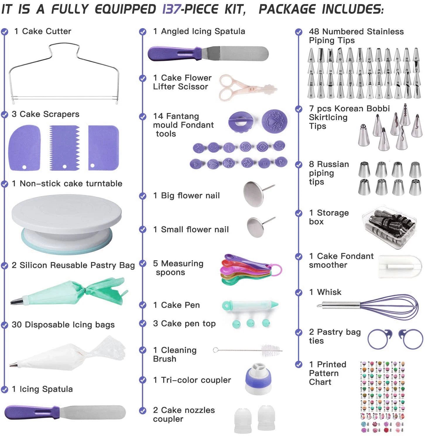 Cake Decorating Tools Supplies,Turntable Stand Numbered Icing Tips With