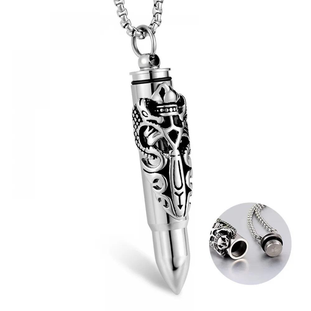 

Hip Hop Oxidized Jewellery Stainless Steel Dragons Pattern Bullet Pendant Men Necklace With Pendant