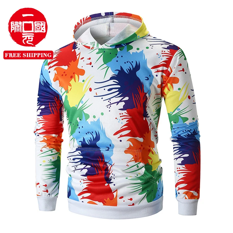 

Autumn and winter new fashion and popular color inkjet pocket design hooded pullover plus size sweater