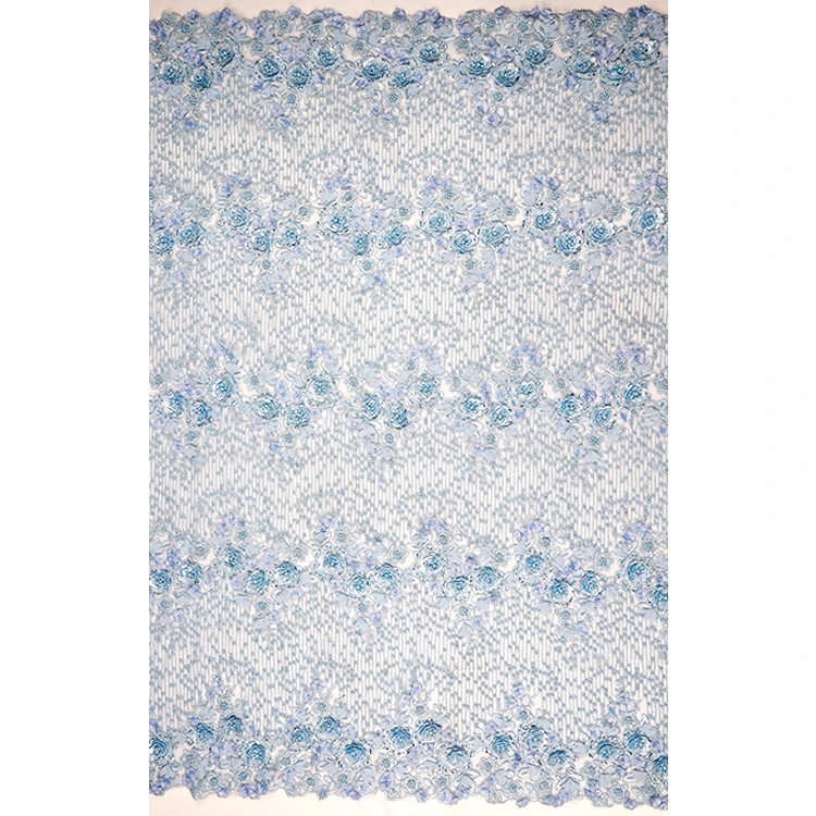 

HO147-2 2021 good Pretty Nigerian Flower Embroidered Tulle Fabric Handmade Royal Blue Lace Fabric For Women Evening Dress