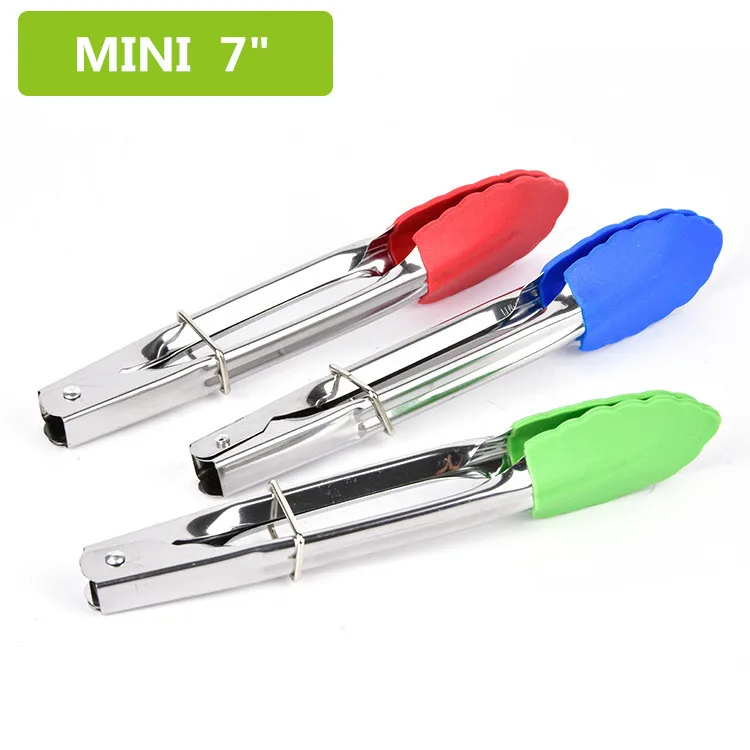 

Mini Stainless Steel Silicone Kitchen Food Tongs For Cooking Salad Grilling Serving And Frying BBQ Barbecue Grill Tongs, Customized acceptable