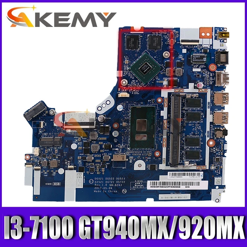 

NM-B243 For Ideapad 320-17IKB/320-15IKB Laptop Motherboard CPU I3-7100 4GB-RAM GT940MX/920MX 2G 100% Test ok