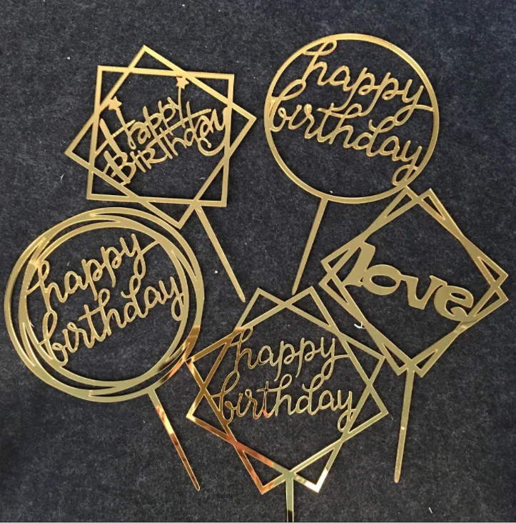 

Wholesale Happy Birthday Party Decorations Supplies Gold Acrylic Cake Topper